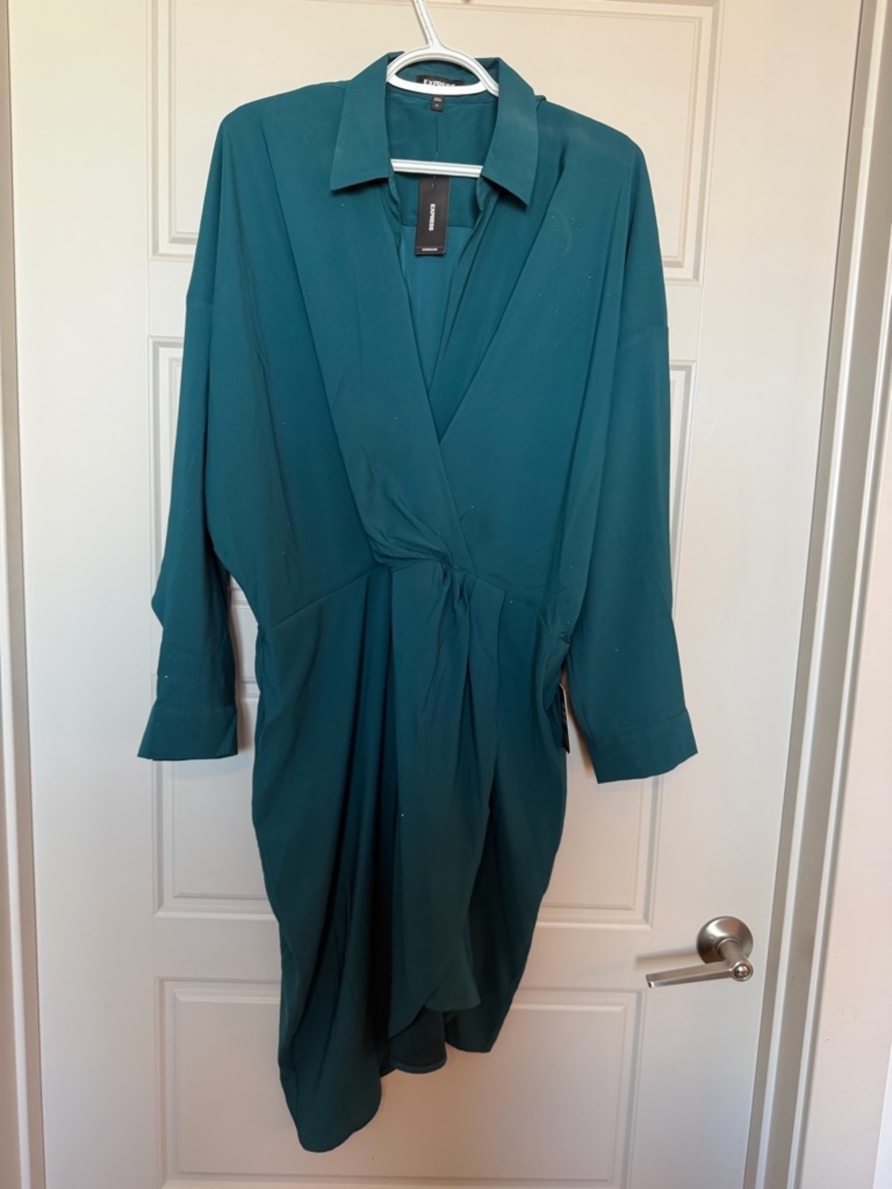 Express Teal Wrap-Front Long Sleeve Midi Dress